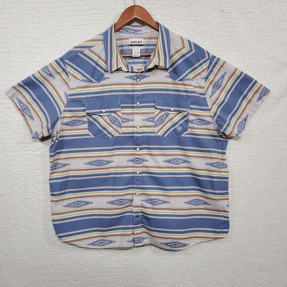 Ariat Retro Fit Mens Shirt XX Striped Aztec w/ Pearl Snap Buttons Southwestern - Picture 1 of 16